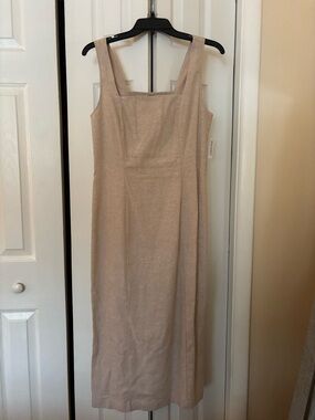 Old Navy Neutral Linen Beige Square-Neck Midi Dress
